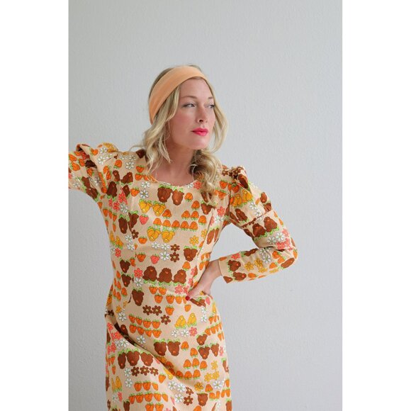 1960s Vintage Autumn Rose Mini Dress & Scarf Set ~ Women's Medium to Large MD LG - Picture 5 of 10